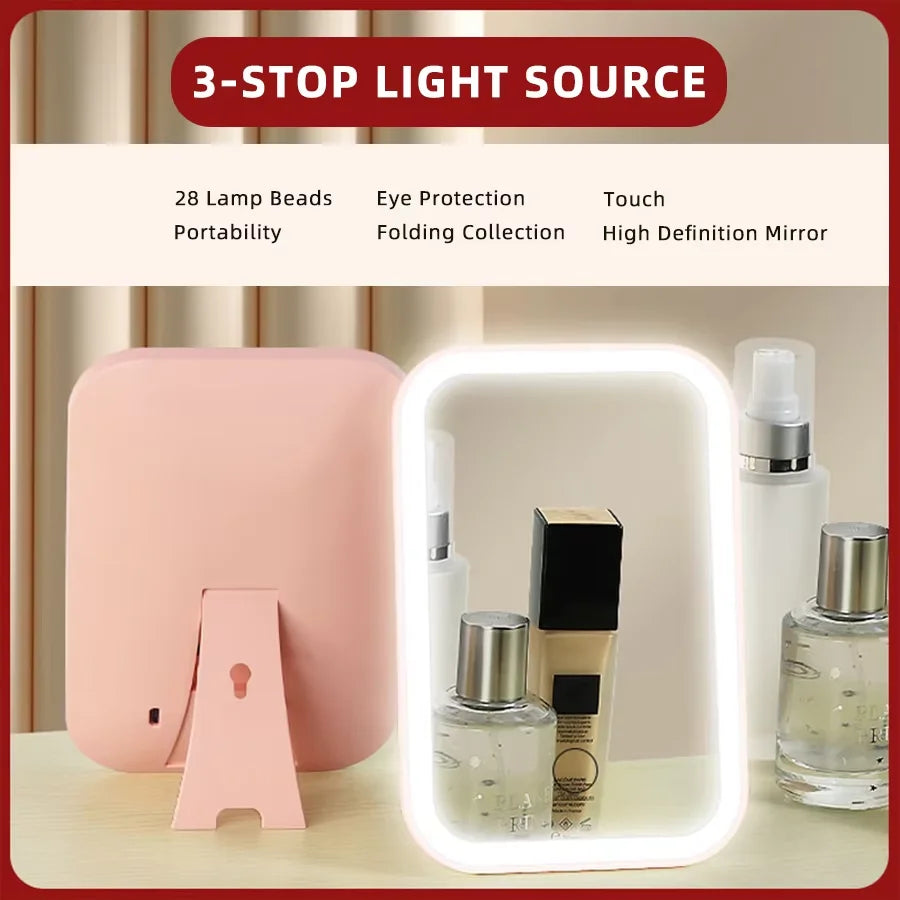 Miroir Maquillage LED Tactile – 3 Modes Lumineux, Pliable, Rechargeable USB