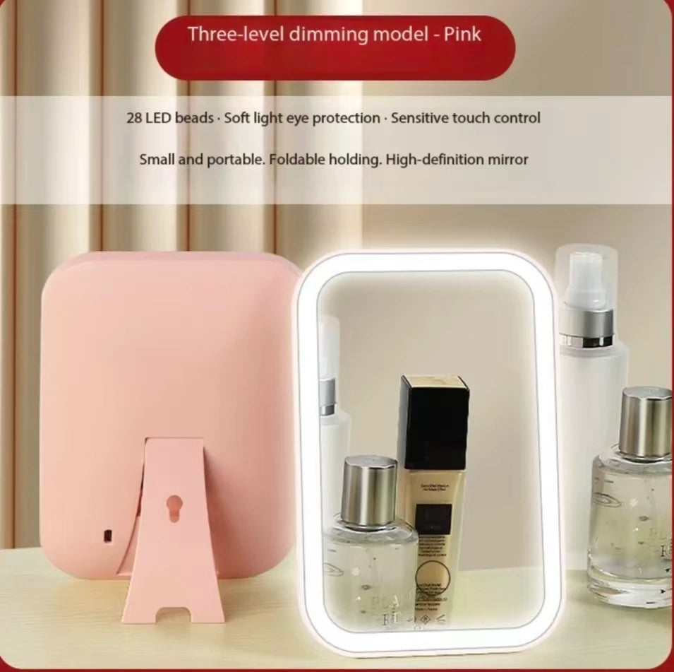 Miroir Maquillage LED Tactile – 3 Modes Lumineux, Pliable, Rechargeable USB