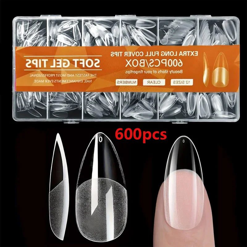 600 Faux Ongles Semi-Mat Amande – Couverture Totale, Colle Incluse | Press-On