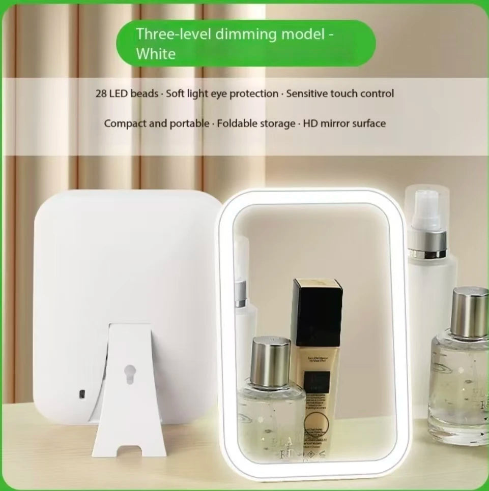 Miroir Maquillage LED Tactile – 3 Modes Lumineux, Pliable, Rechargeable USB